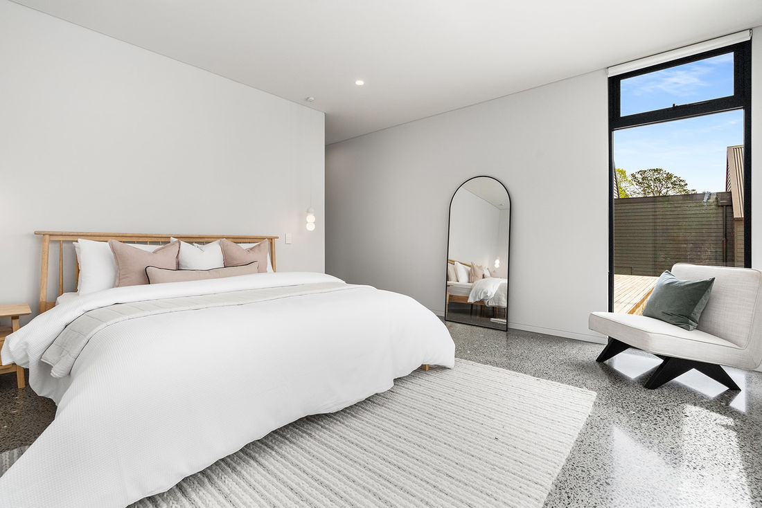 Live Projects, luxurious livability featuring heated polished concrete floors, recycled brickwork, Silvertop Ash external cladding 